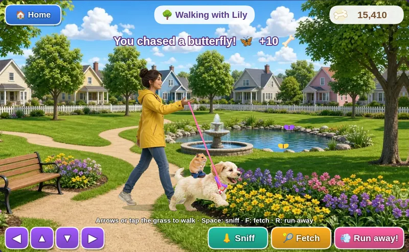 Walking a dog on a leash in the park